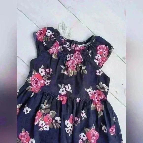 Carter's Baby Girl Floral Sleeveless Smocked Dress Blue Pink Size 18 M - Picture 2 of 5